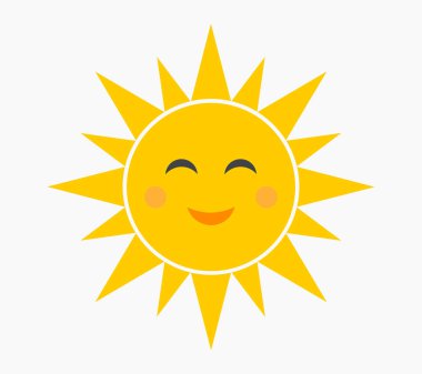 Mutlu gülümseyen güneş sembolü. Vektör illüstrasyonu.