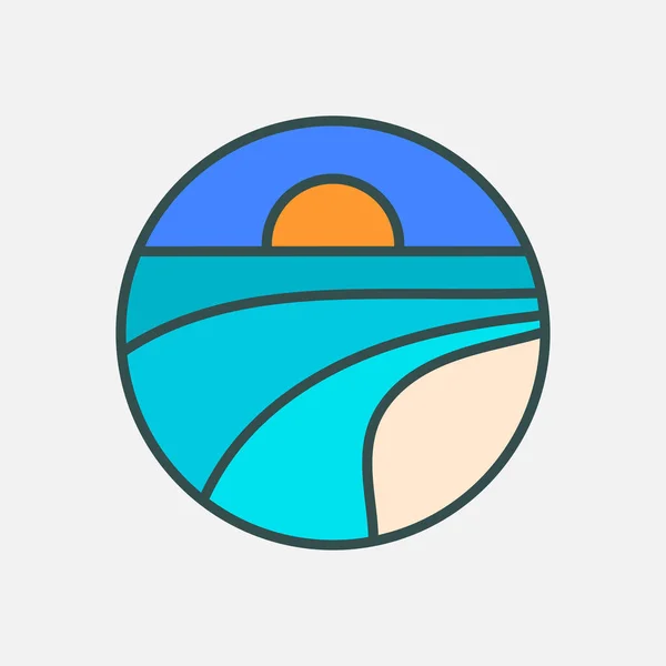 Море Закат Пляжная Эмблема Векторная Иллюстрация — стоковый вектор