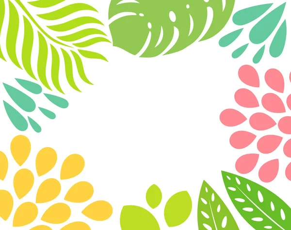 Tropische Blätter Und Blumen Sommer Rand Hintergrund Tropischer Sommergarten Flache — Stockvektor
