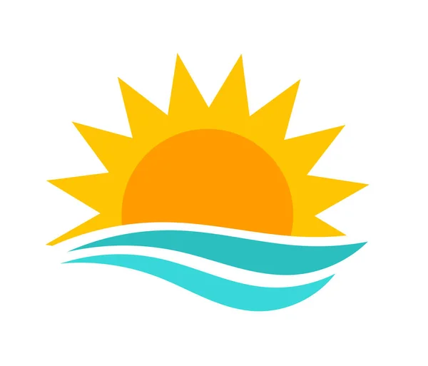 Σύμβολο Ήλιου Και Θάλασσας Εικόνα Καλοκαιρινού Ηλιοβασιλέματος Εικονογράφηση Διανύσματος — Διανυσματικό Αρχείο