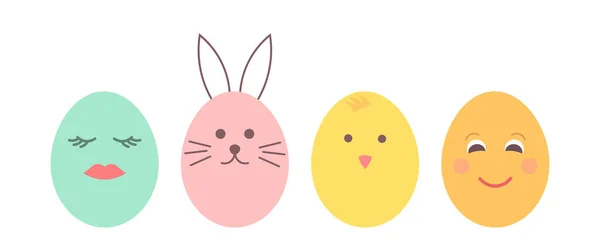 Huevos Pascua Con Caras Pintadas Linda Chica Pascua Conejito Ilustración — Vector de stock