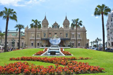 Monte Carlo, Monaco - May 1, 2019: Famous Casino de Monte-Carlo with casino and Opera de Monte-Carlo. Outdoor landmark of Monaco.