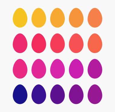 Paskalya yumurtaları renkli düz tasarım koleksiyonu. Paskalya yumurtası ikonları. Vektör illüstrasyonu.