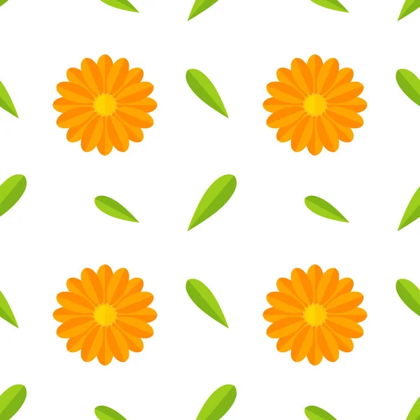 Pomarańczowe Zioło Calendula Kwiaty Bezszwowy Wzór Wzór Kwiatowy Tkaniny Włókienniczej — Wektor stockowy