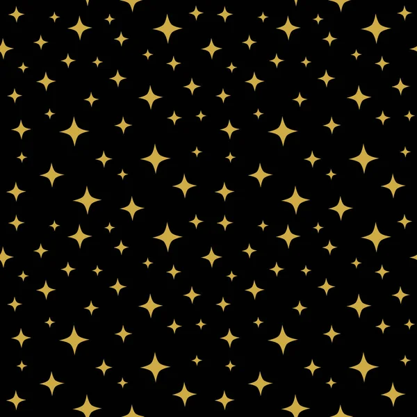 Zlaté Třpytivé Hvězdy Hladký Černý Vzor Vektorová Noční Obloha Hvězdy — Stockový vektor