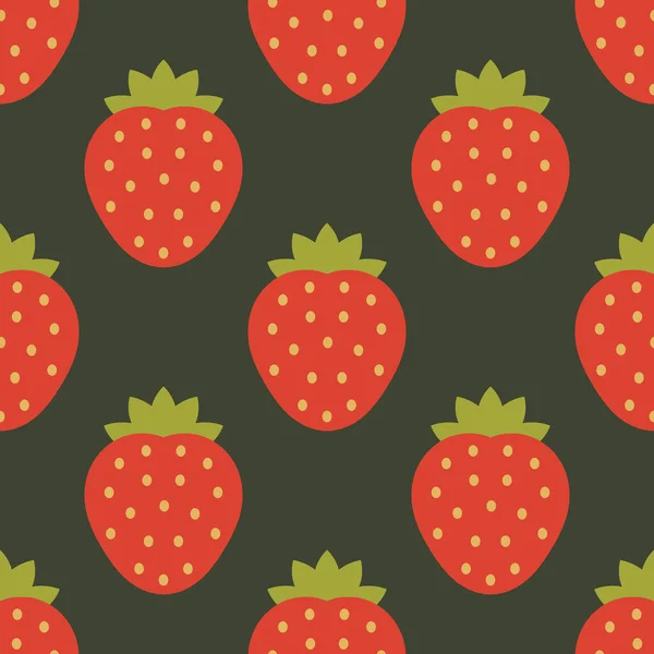 Strawberries Pattern Dark Background Flat Design Strawberry Wallpaper Texture Vector — Stockvector