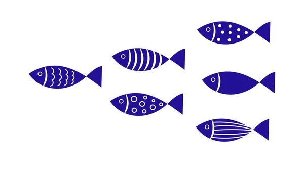 Colonie Poissons Bleus Collection Poissons Abstraits Illustration Vectorielle Vie Marine — Image vectorielle