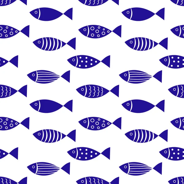 Blue Fish Colony Seamless Pattern Sea Life Vector Illustration — Stock Vector