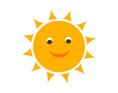 Sıcak yaz güneşi aşağıya bakıyor. Gözleri ve gülüşü olan sevimli bir güneş. Vektör illüstrasyonu.