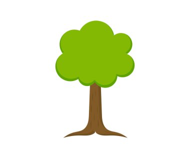 Kökleri olan yeşil bir ağaç. Ağaç simgesi. Vektör illüstrasyonu.