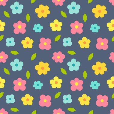 Renkli çiçekler pürüzsüz desenli. Yaz çiçeği çayırı. Vektör illüstrasyonu.