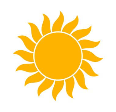 Sevimli güneş sembolü. Turuncu parlak güneş ikonu. Vektör illüstrasyonu.