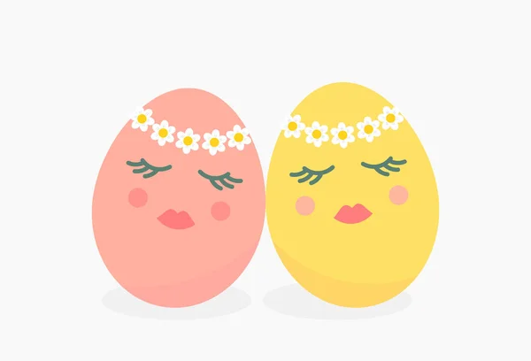 Cute Easter Egg Pacar Dengan Mahkota Bunga Musim Semi Ilustrasi - Stok Vektor