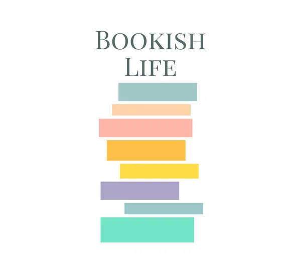 Pile Books Bookish Life Emblem Vector Illustration — ストックベクタ