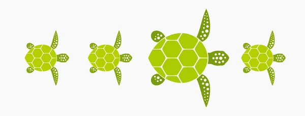 Green Turtles Family Swimming Turtles Isolated Vector Illustraiton — Stock Vector