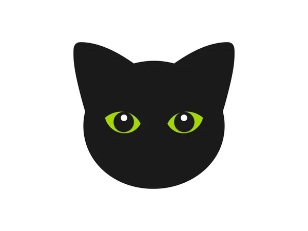 Cute Black Cat Green Eyes Cat Head Icon Vector Illustration — Stock Vector