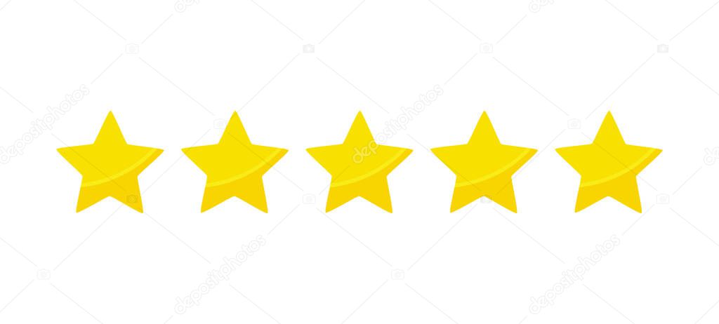 Yellow five stars quality rating icons. Vector illustration.