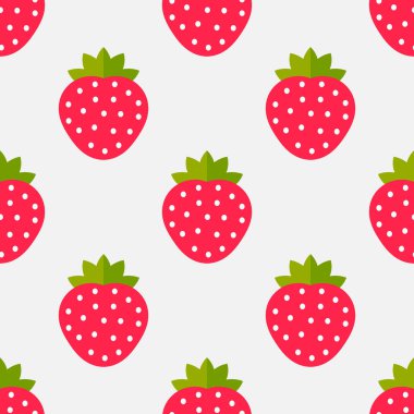 Tatlı kırmızı çilekler, pürüzsüz düz desenli arka plan. Vektör illüstrasyonu