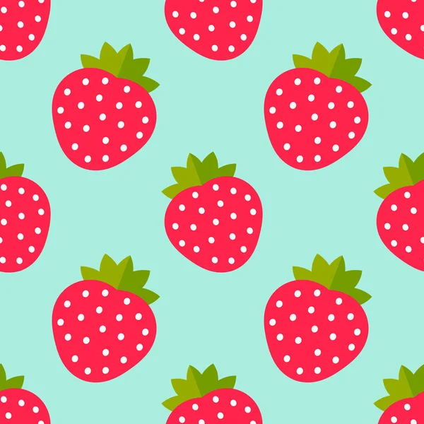 Aardbeien Fruit Rood Blauw Naadloos Patroon Vectorillustratie — Stockvector