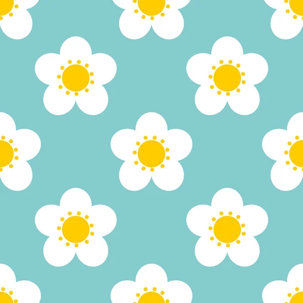 Witte Bloemen Blauwe Achtergrond Naadloze Patroon Vectorillustratie — Stockvector