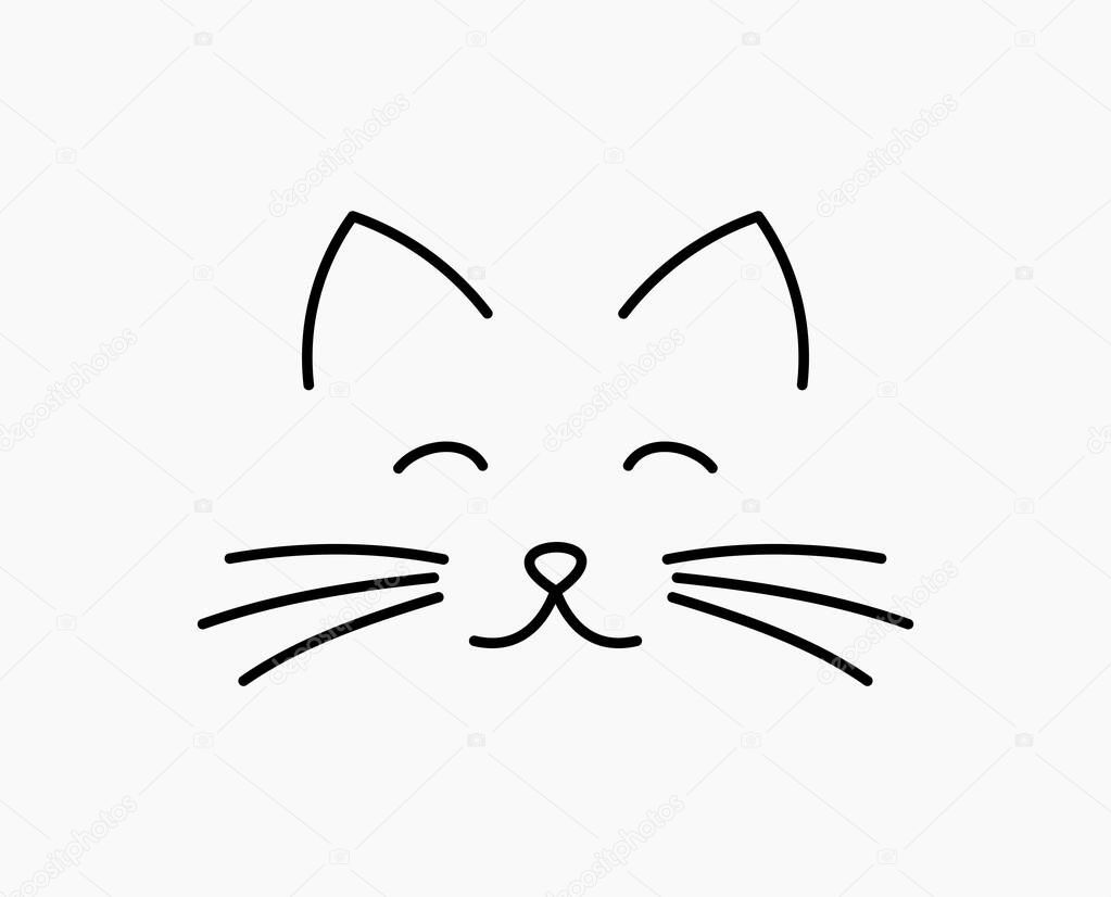 Cute cat face line icon. Vector illustration.