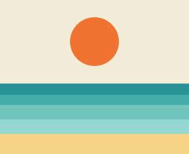 Günbatımı deniz ve plaj tipi poster arka planı. Vektör illüstrasyonu.