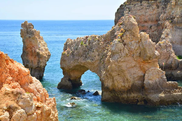 Arco Rochoso Água Formações Rochosas Ponta Piedade Algarve Portugal — Fotografia de Stock