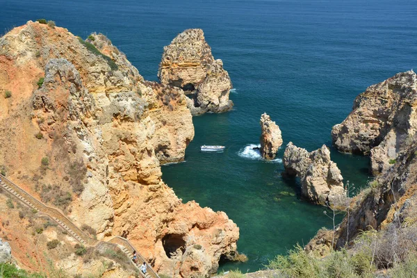 Baía Ponta Piedade Falésias Rochas Paisagem Cênica Algarve Portugal — Fotografia de Stock