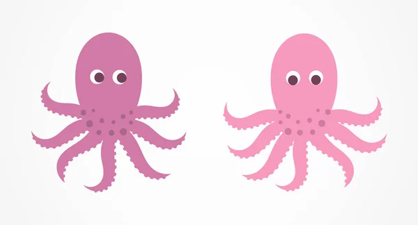 Lindo Estilo Dibujos Animados Pareja Pulpo Iconos Vida Marina Ilustración — Vector de stock