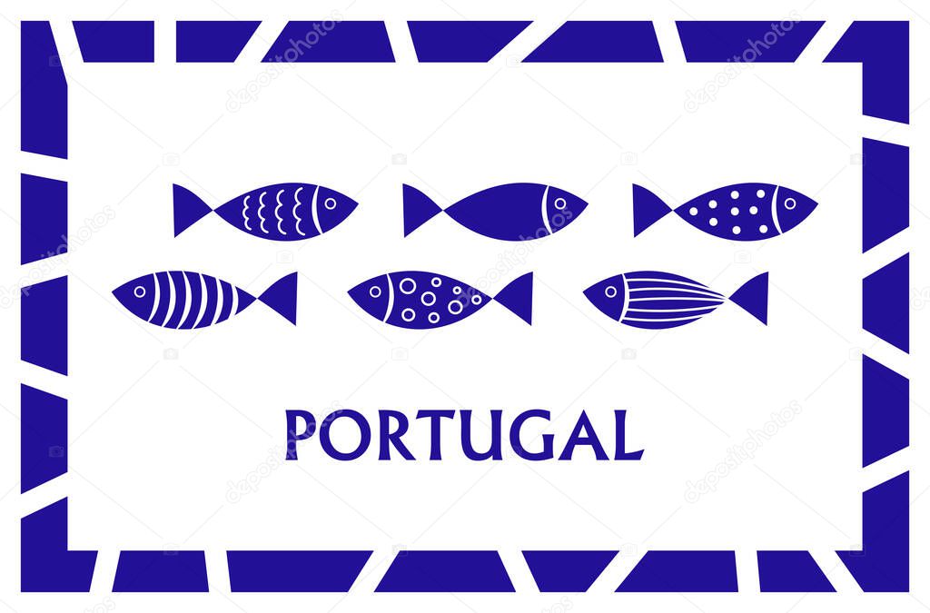 Portugal fish blue card banner background. Vector illustration.