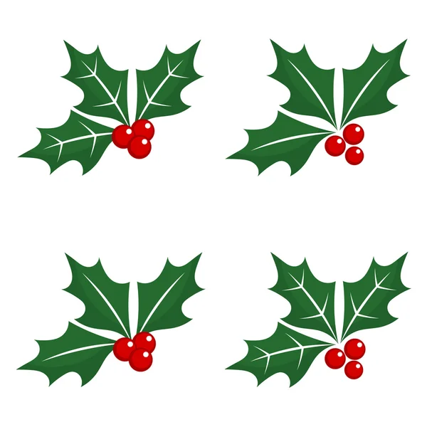 Noël houx baies icônes — Image vectorielle