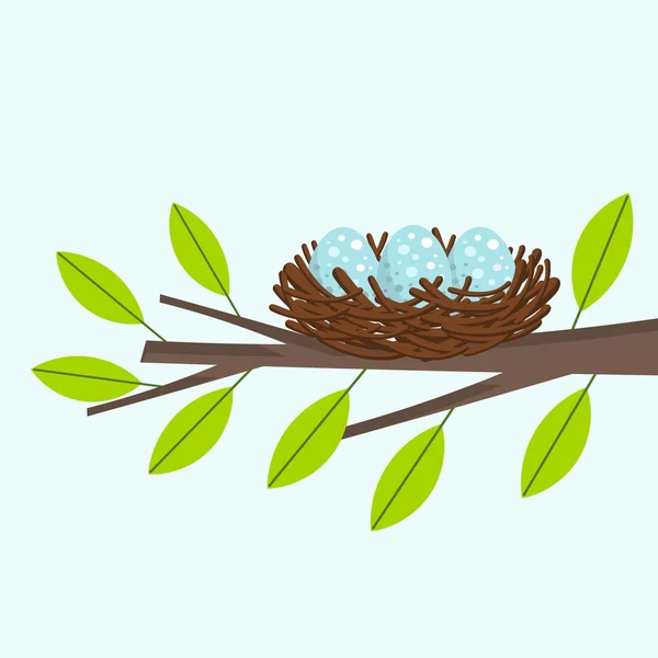 Bird nest on the tree branch — Stock Vector