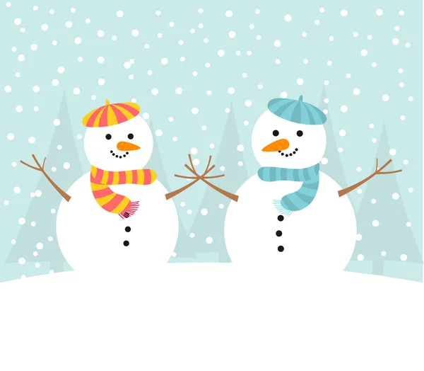 Bonhomme de neige couple en hiver — Image vectorielle