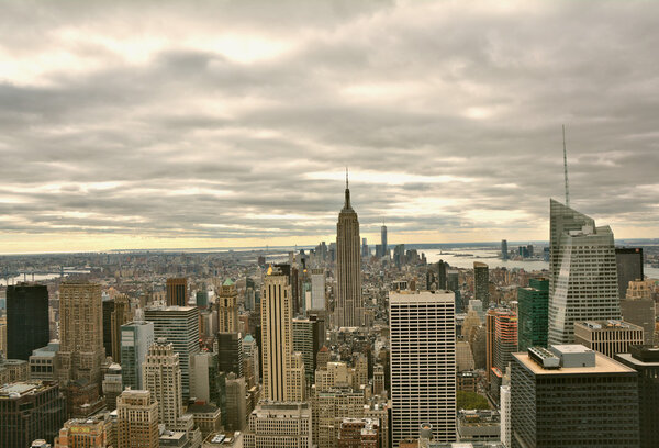 NEW YORK CITY, USA - OCTOBER 24, 2014: Manhattan Midtown skyline view on cloudy day. New York City is the cultural and financial capital of the world