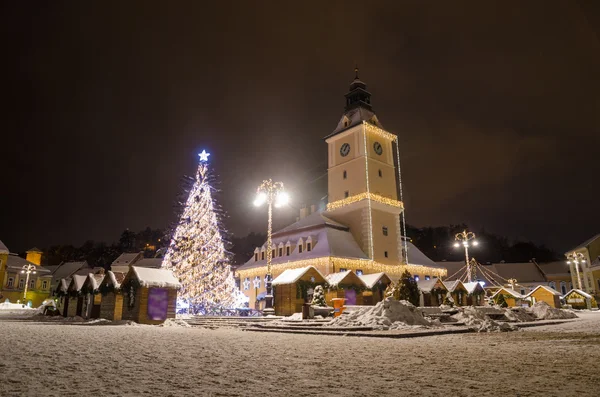 Brasov Council Square and House in the old medieval town on a winter night Obrazek Stockowy