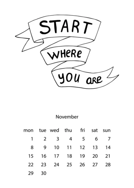 Kalendervorlage 2021 Jahr Mit Motivierendem Zitat Schriftzug Vektorillustration Für Hause — Stockvektor