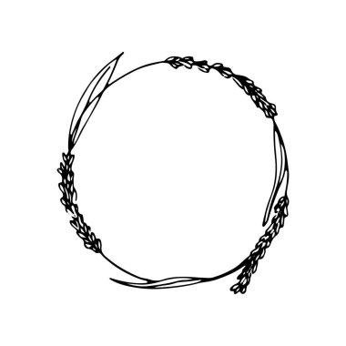 Elle çizilmiş lavanta çerçevesi. Düğün davetiyeleri, kartlar, yaşam tarzı blogu, yaratıcı tasarım sosyal medya için vektör illüstrasyonu.