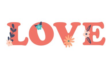 Düz çizgi film tarzında çiçek desenli aşk işareti olan tebrik kartı.