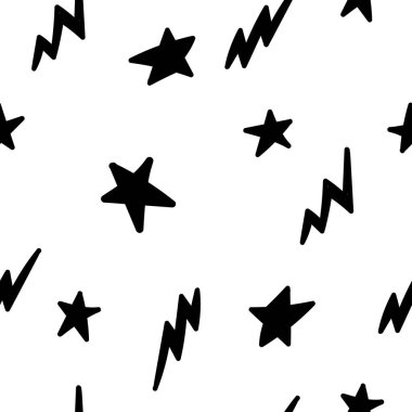 Çizgi film tarzında yıldızlar ve yıldırımlarla kusursuz desen