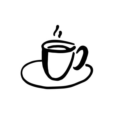 Çizgi film tarzında bir fincan kahve illüstrasyonu. Kartlar için. baskılar, yaratıcı tasarım