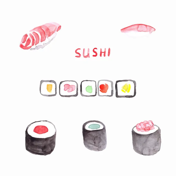 Sushi à l'aquarelle — Image vectorielle