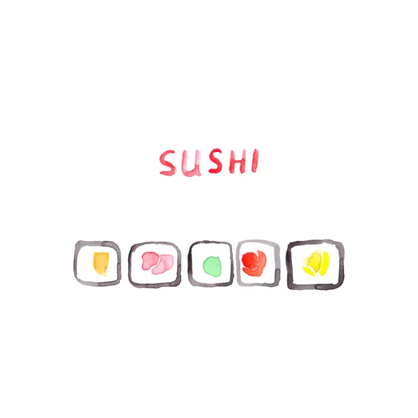 Conjunto de sushi aquarela — Vetor de Stock