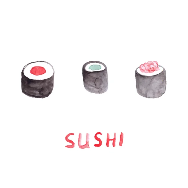 Sushi aquarela — Vetor de Stock