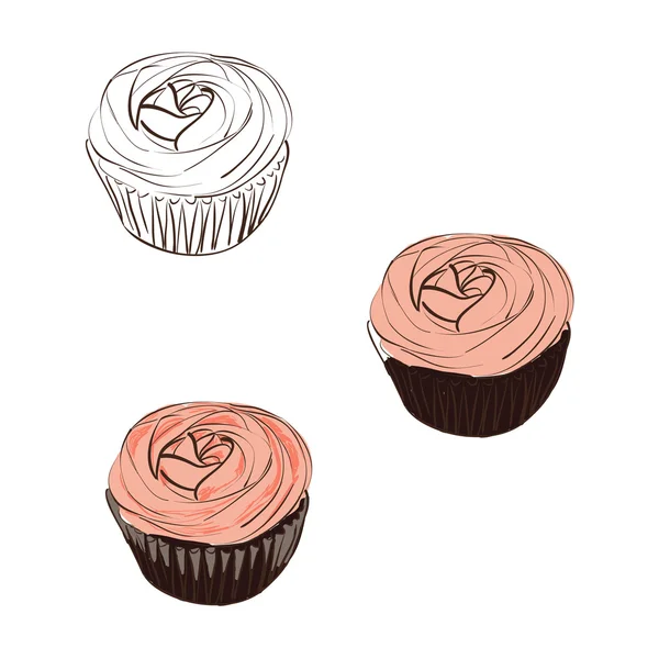 Set de cupcakes doodle — Image vectorielle