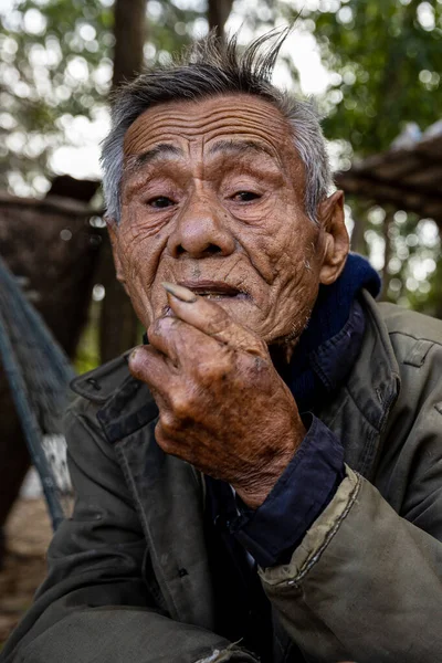 Porträt Eines Alten Mannes Vietnam — Stockfoto