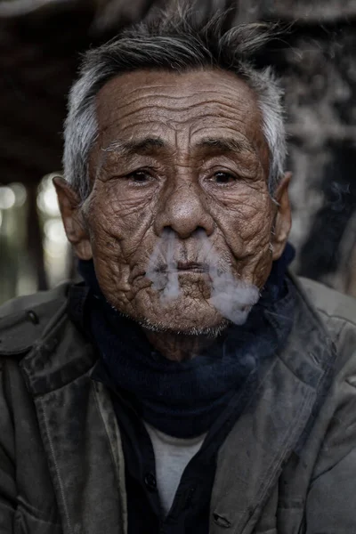 Porträt Eines Alten Mannes Vietnam — Stockfoto