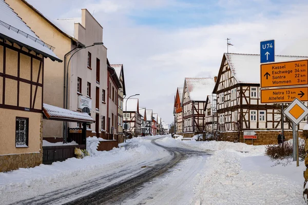 Poloviční Dřevěné Domy Herleshausenu Německu Únor 2021 — Stock fotografie