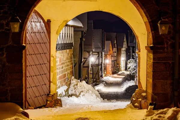 Casas Madera Media Herleshausen Tiempo Del Invierno — Foto de Stock