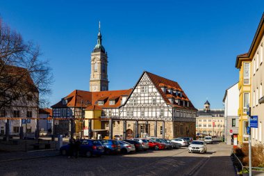 Eisenach 'ın tarihi evleri, Thuringia, Almanya, 02. Mart 2021