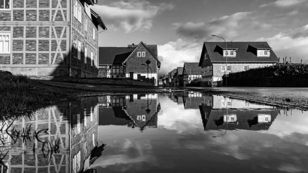 Reflection of houses at Herleshausen in Hesse Germany